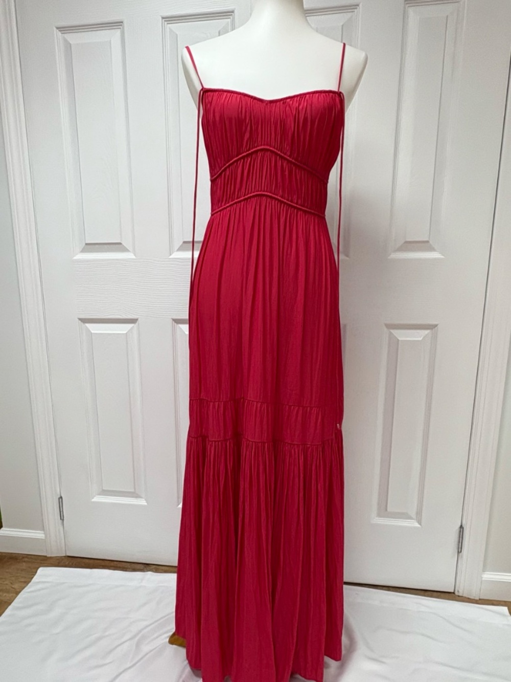 Unsubscribed Cranberry Red Crinkled Ruched Maxi Dress - Size XS. - Picture 8 of 16
